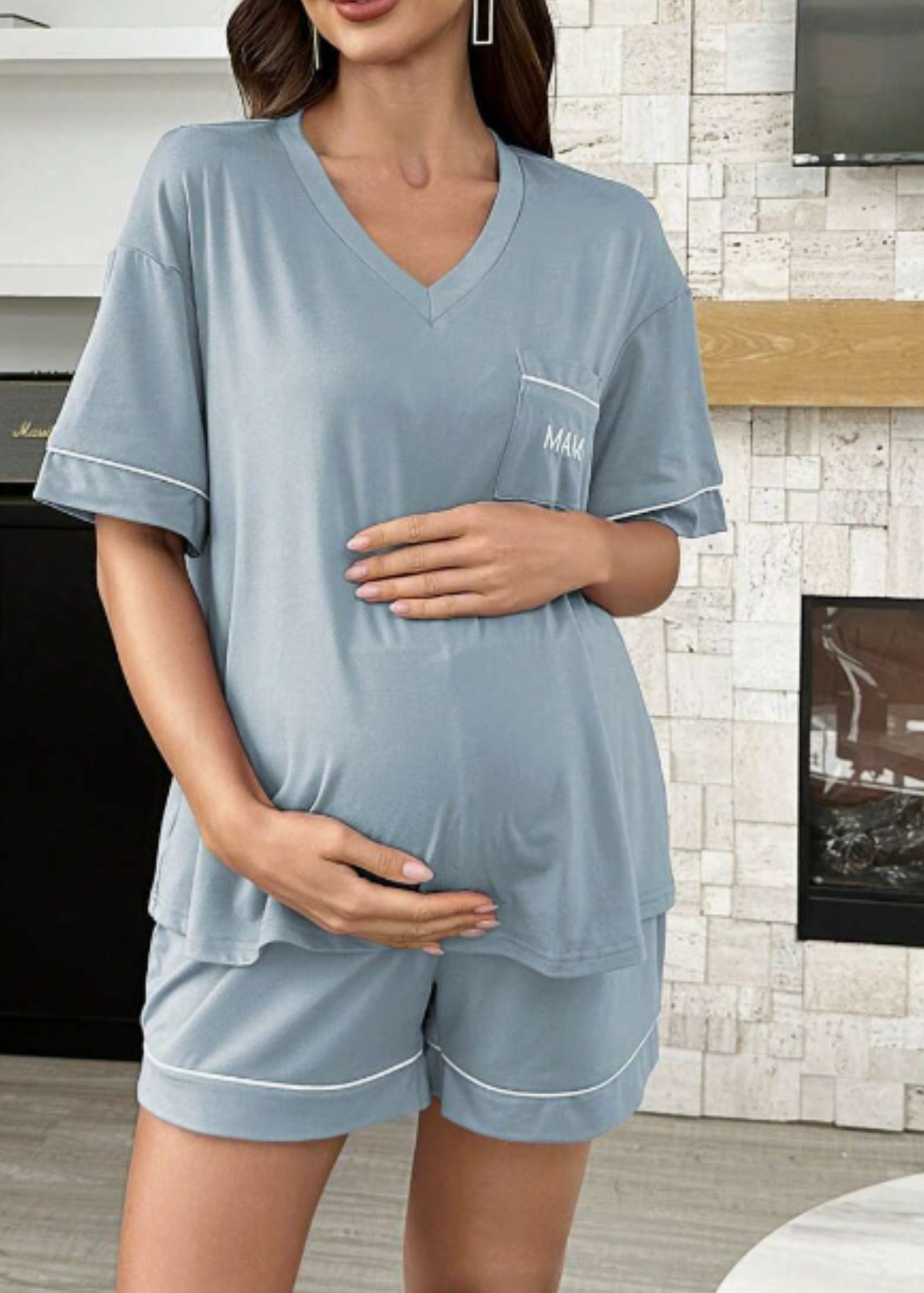 SET DAPHNE PREMAMÁ ALGODÓN PIMA CON RIBETES BORDADO MAMÁ