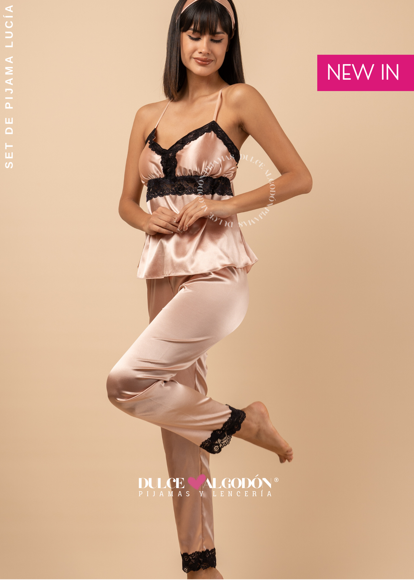 SET LUCÍA SATÍN ROSE GOLD ENCAJE NEGRO