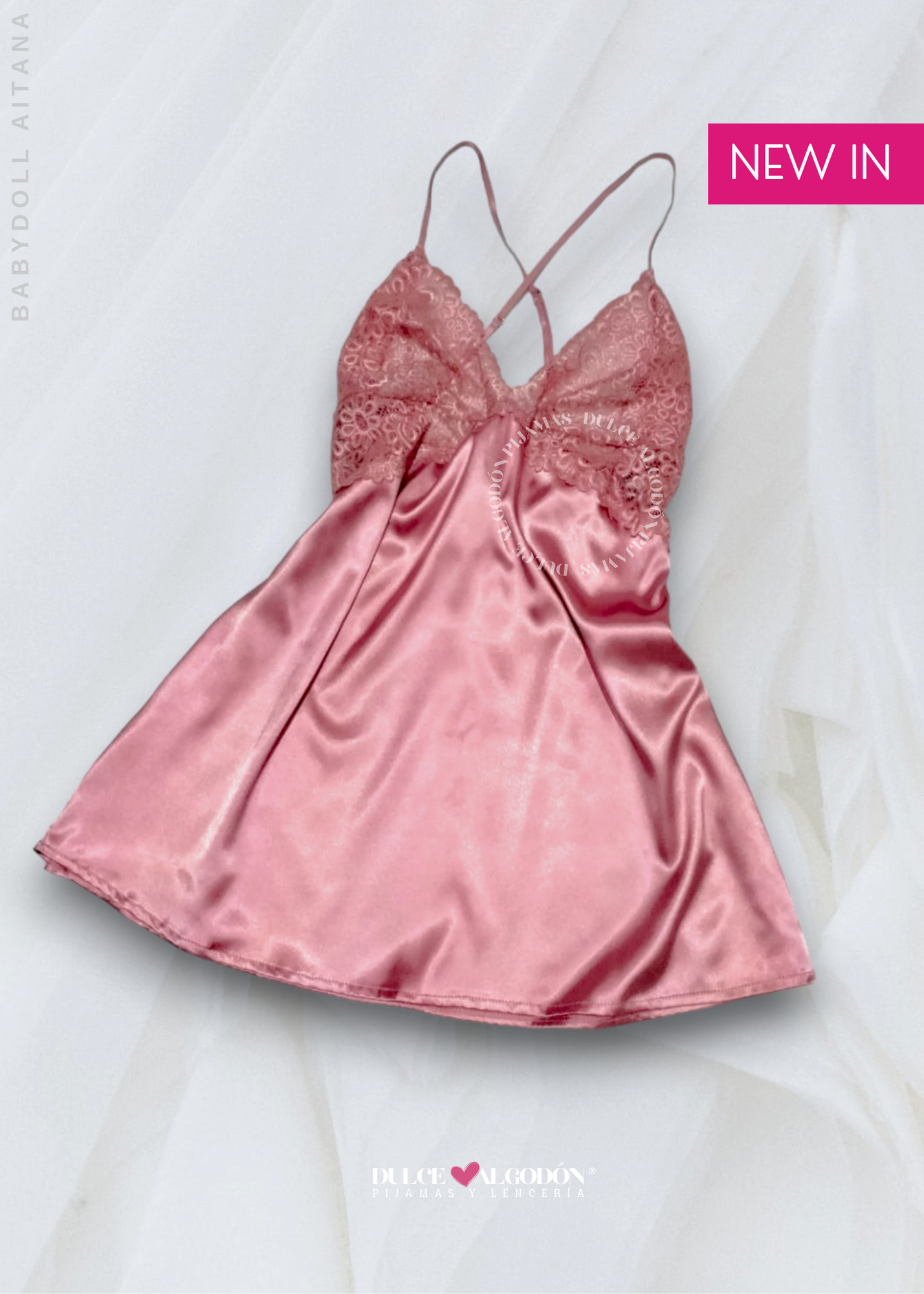 VESTIDO AITANA SATÍN PALO ROSA – DULCE ALGODÓN PIJAMAS