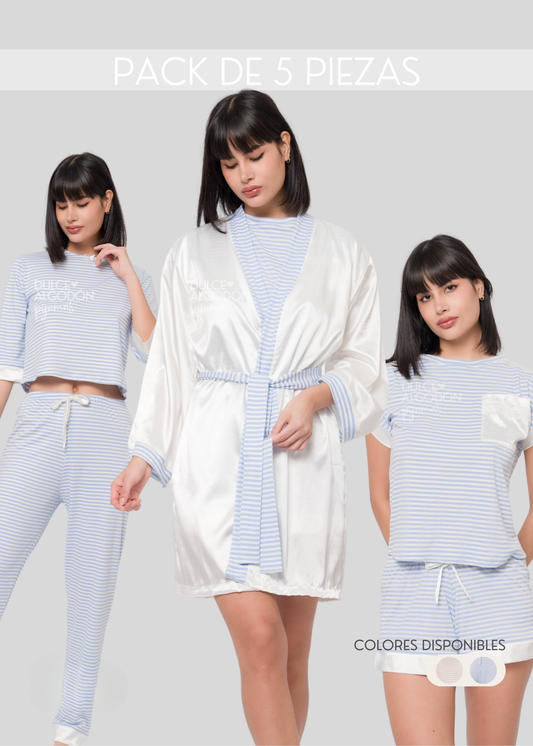PACK CRISTINA 5 PIEZAS ALGODÓN Y SATÍN