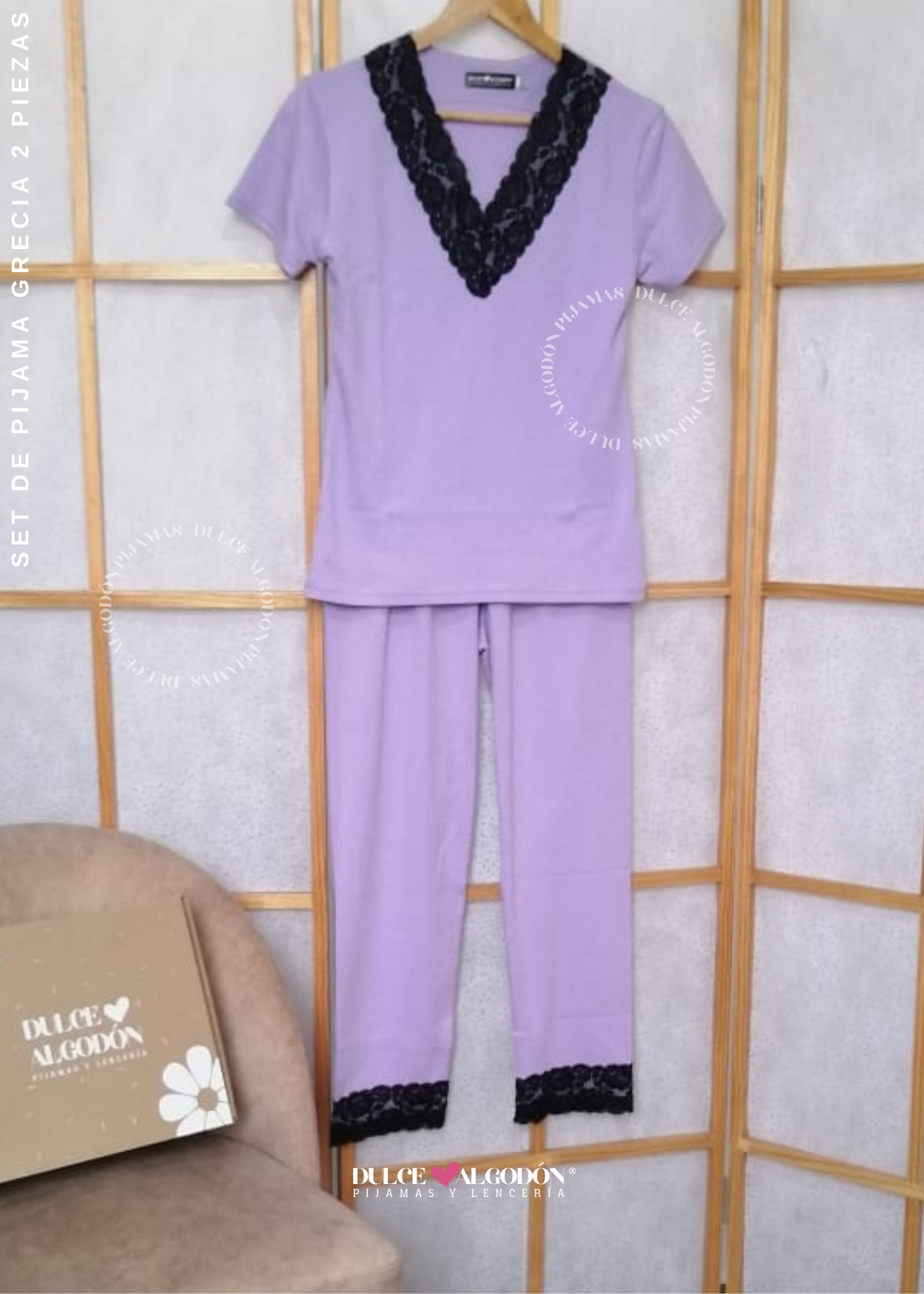SET GRECIA CORTO LILA Y NEGRO