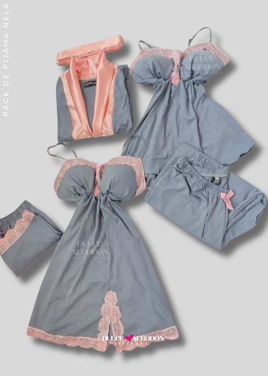 PACK NELA CERÚLEO Y ROSA CUARZO ALGODÓN