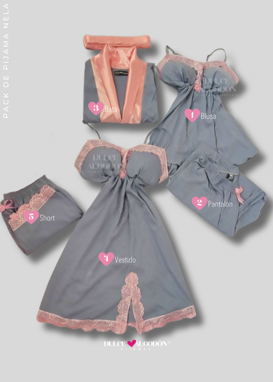 PACK NELA CERÚLEO Y ROSA CUARZO ALGODÓN