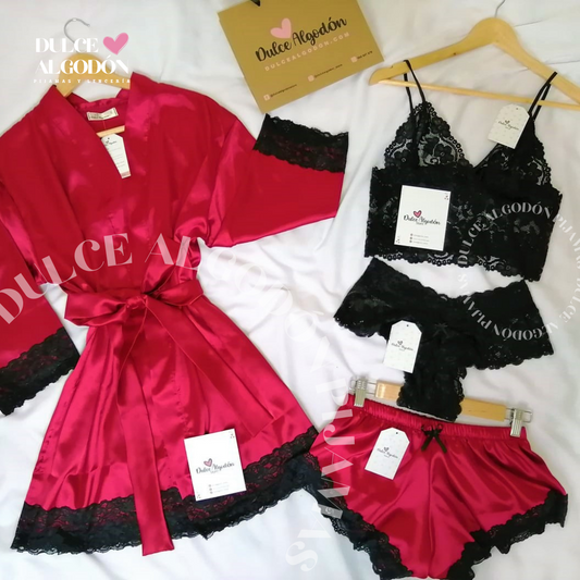 PACK ALBA ROJO Y NEGRO SATÍN 4 PIEZAS