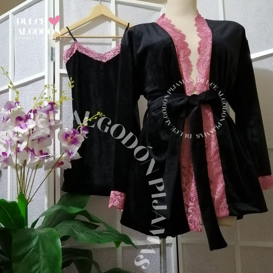 SET SOFÍA NEGRO Y PALO ROSA ALGODÓN PIMA