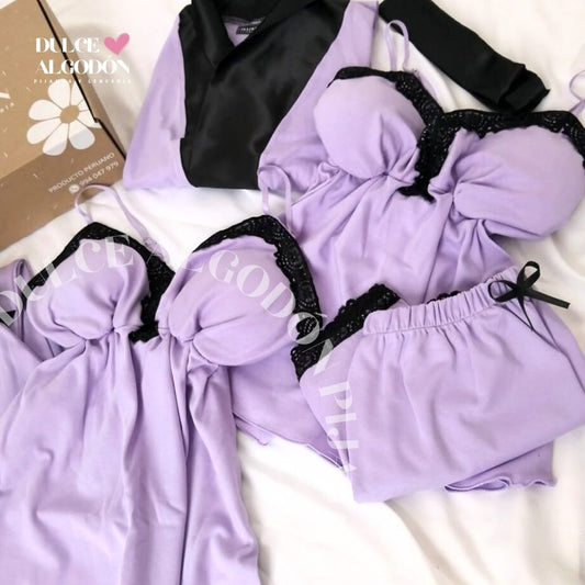 PACK NELA LILA Y NEGRO ALGODÓN