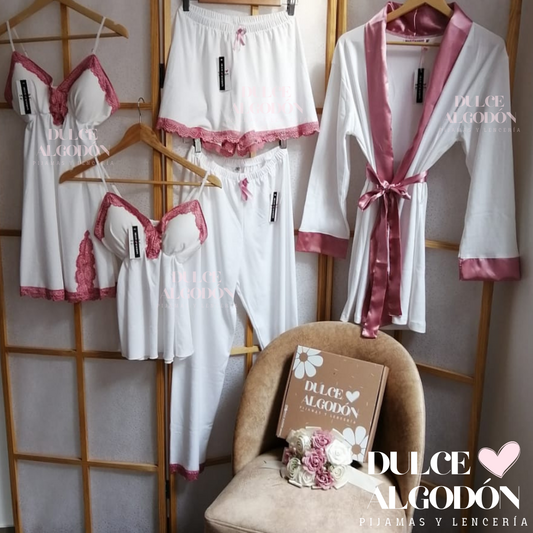 PACK NELA BLANCO Y PALO ROSA ALGODÓN