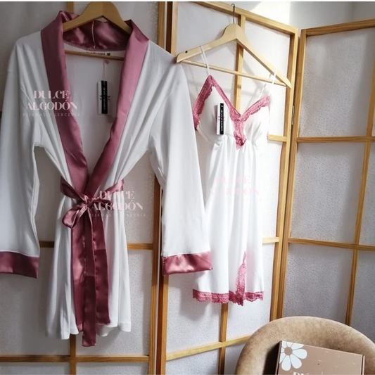 SET NELA BLANCO Y PALO ROSA ALGODÓN PIMA