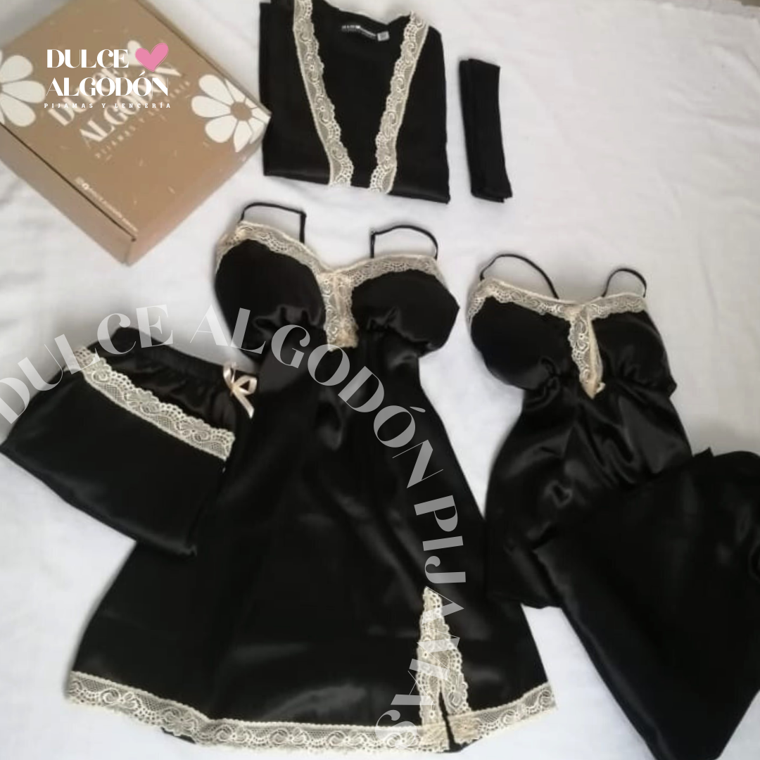 PACK FLAVIA DE 5 PIEZAS SATÍN – DULCE ALGODÓN PIJAMAS