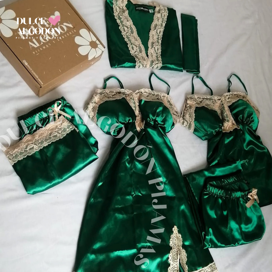 PACK ANTONIA SATÍN - VERDE ESMERALDA Y CREMA