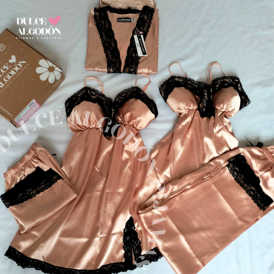 PACK ANTONIA SATÍN - ROSE GOLD Y NEGRO