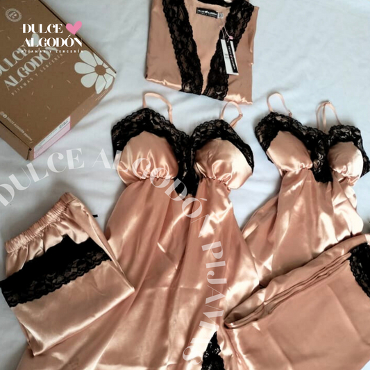 PACK ANTONIA SATÍN - ROSE GOLD Y NEGRO