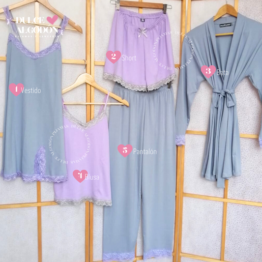 PACK ISABELA CERÚLEO Y LILA ALGODÓN