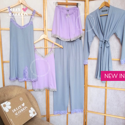 PACK ISABELA CERÚLEO Y LILA ALGODÓN