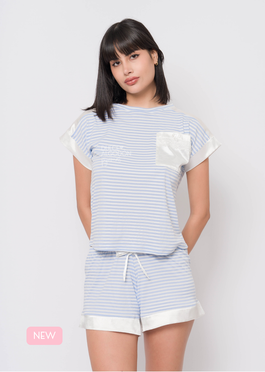 BLUSA Y SHORT CRISTINA ALGODÓN PIMA CELESTE