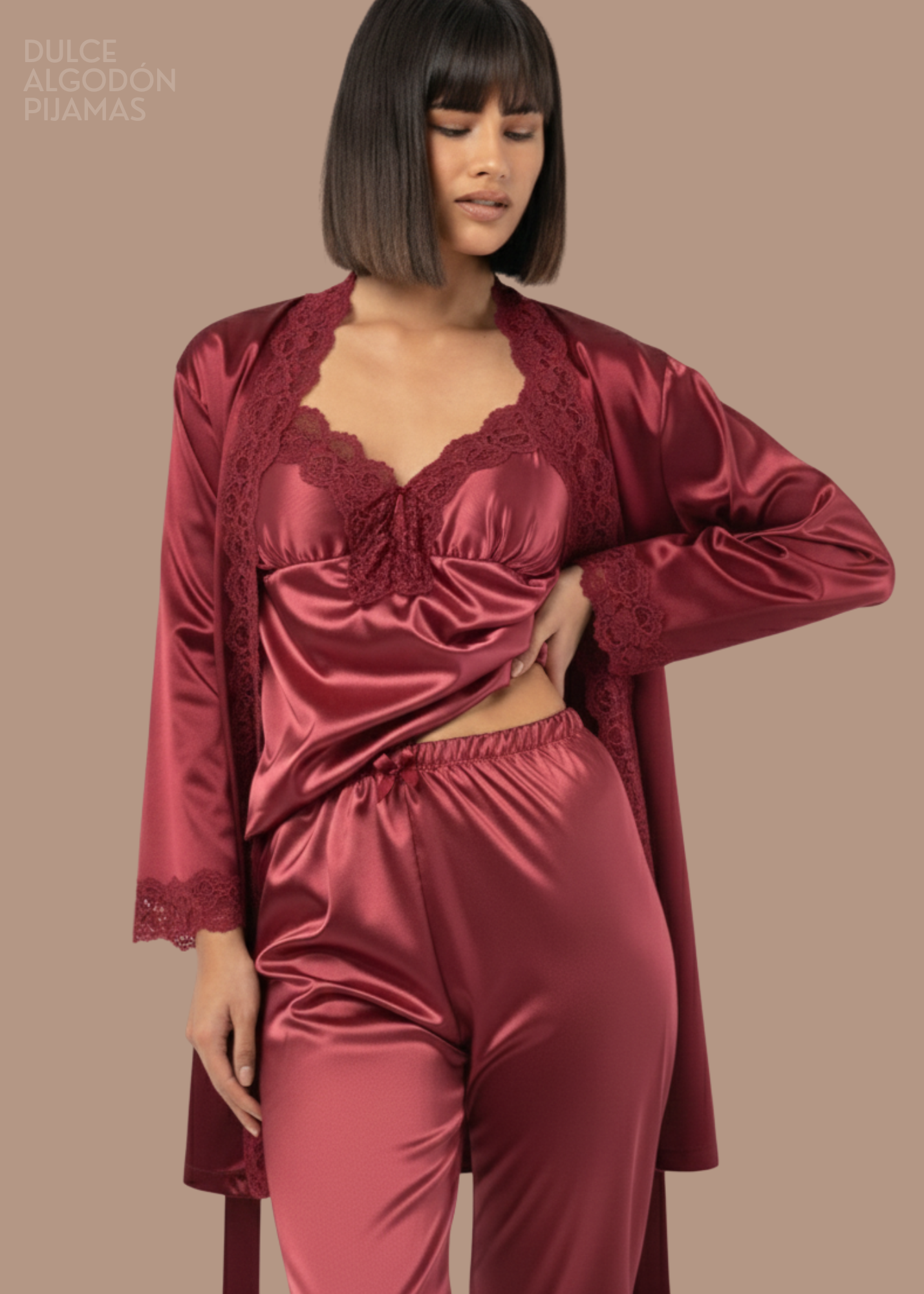 PACK 5 PIEZAS CATALINA SATIN VINO ENCAJE VINO