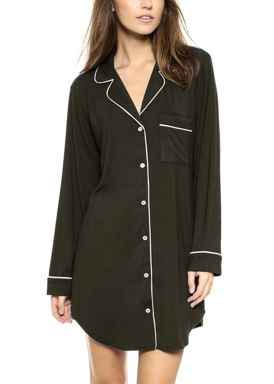 VESTIDO SILVANA ALGODÓN PIMA NEGRO RIBETES BLANCOS