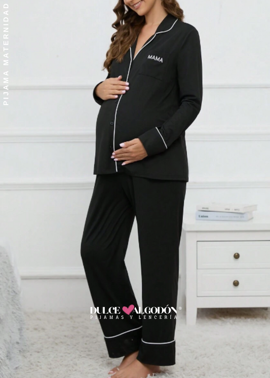 SET ZARELA PREMAMÁ ALGODÓN PIMA CON RIBETES BORDADO MAMÁ