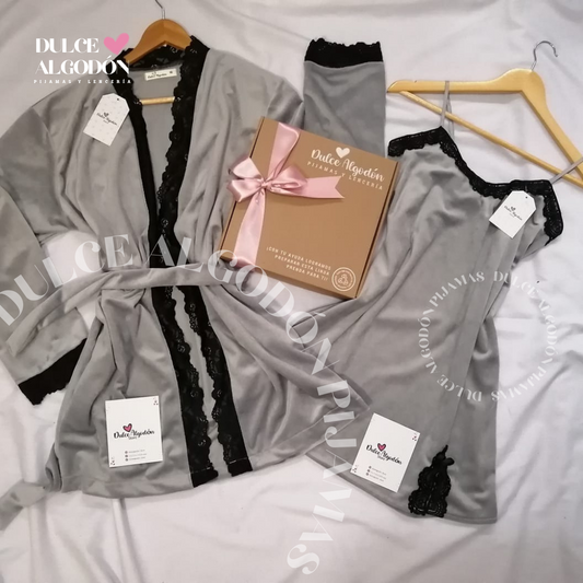 SET ORQUÍDEA PLATA Y NEGRO TERCIOPELO