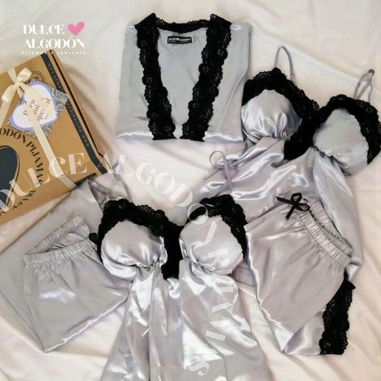 PACK ANTONIA SATÍN - PLOMO Y NEGRO