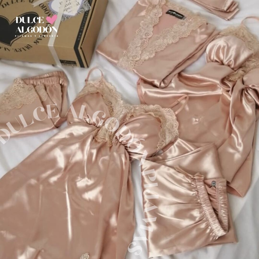 PACK ANTONIA SATÍN - ROSE GOLD Y CREMA