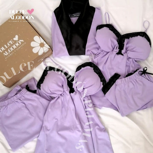 PACK NELA LILA Y NEGRO ALGODÓN