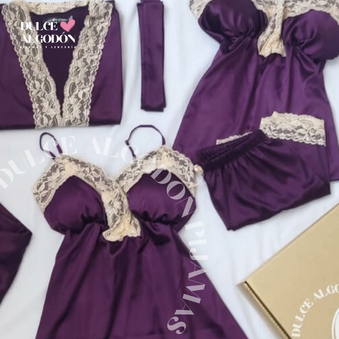 PACK ANTONIA SATÍN - MORADO Y CREMA