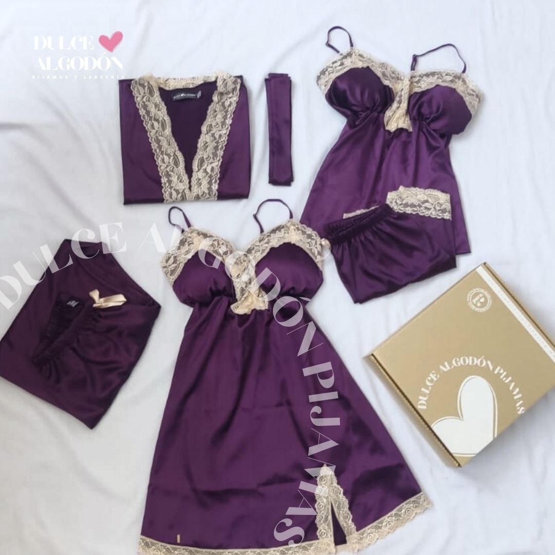 PACK ANTONIA SATÍN - MORADO Y CREMA