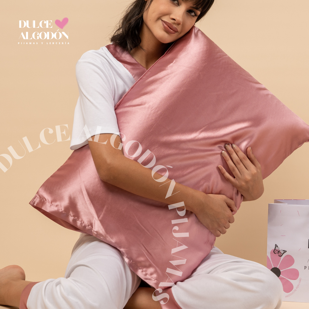 FUNDAS DE ALMOHADA SATÍN PALO ROSA – DULCE ALGODÓN PIJAMAS