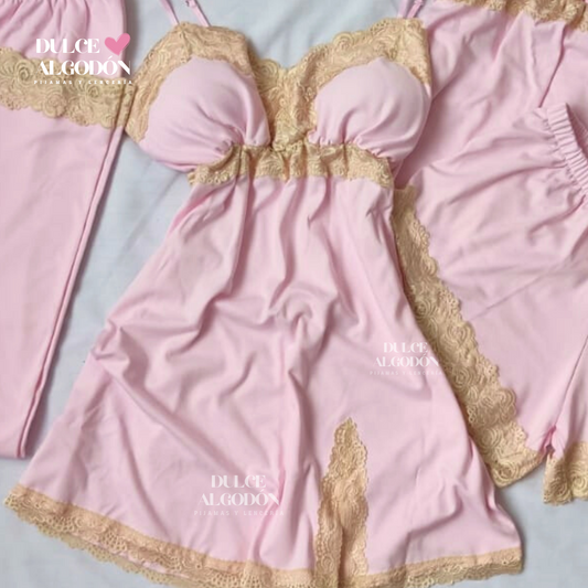 VESTIDO LUCÍA ROSADO Y CREMA