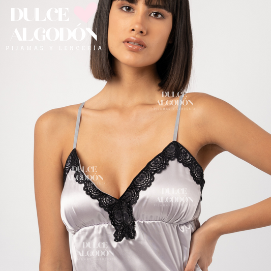 VESTIDO FLAVIA SATÍN Y ENCAJE